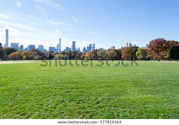 Der Grosse Rasen Im Central Park Stockfoto Jetzt Bearbeiten