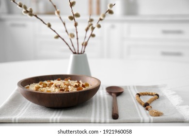 Great Lent Dinner Served On White Table In Kitchen