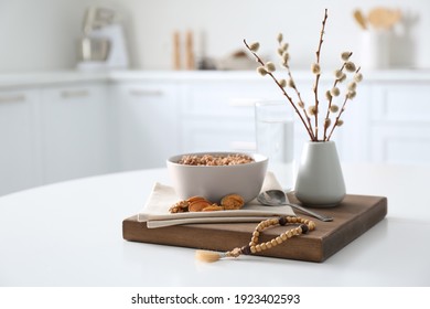 Great Lent Dinner Served On White Table In Kitchen