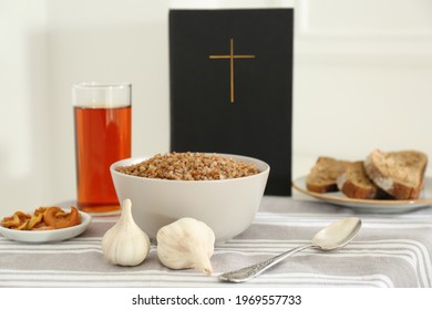 Great Lent Dinner Served On Table Indoors