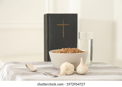 Great Lent Dinner Served On Table Indoors