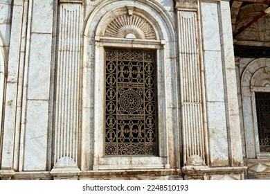 The great mosque of Muhammad Ali Pasha or Alabaster mosque in Citadel of Cairo, the main material is limestone and alabaster located in Salah El Din Castle, details of mosque exteriors, doors, windows - Shutterstock ID 2248510193