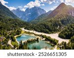 Great nature scenery in Slovenian Alps. Incredible summer landscape on Jasna lake. Triglav national park. Kranjska Gora, Slovenia. Mountain lake Jasna in Krajsnka Gora, Slovenia. 