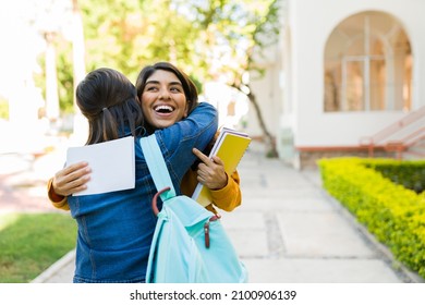 Great News! Excited Student Got Her Acceptance Letter To Go To College And Embracing Her Best Friend 