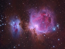 Great Orion Nebula M42 With Galaxy,Open Cluster,Globular Cluster, Stars And Space Dust In The Universe And Milky Way Taken By Dedicated Astrophotography Camera On Telescope.