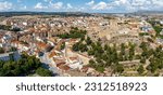 Great panoramic aerial view of the city of Almansa in the province of Albacete Castilla la Mancha, Spain