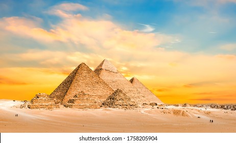 The Great Pyramids of Giza, Egypt at sunset