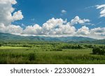 Great smokey mountain national park green field overlook with clouds on a summer day