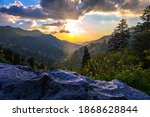 Great Smoky Mountain sunset landscape at the Newfound Gap overlook on the border of North Carolina and Tennessee