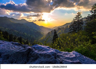 Great Smoky Mountain sunset landscape at the Newfound Gap overlook on the border of North Carolina and Tennessee