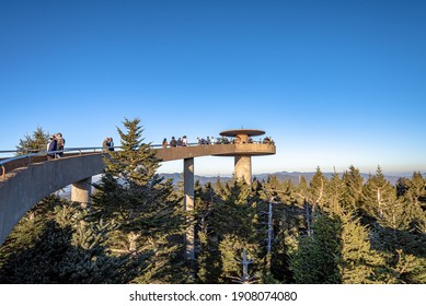 Great Smoky Mountain , TN, USA-November 28 2020 : People Walk On Clingmans Dome In The Great Smoky Mountains National Park,Tennessee.