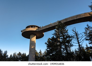 Great Smoky Mountain , TN, USA-November 28 2020 : People Walk On Clingman's Dome In The Great Smoky Mountains National Park,Tennessee.