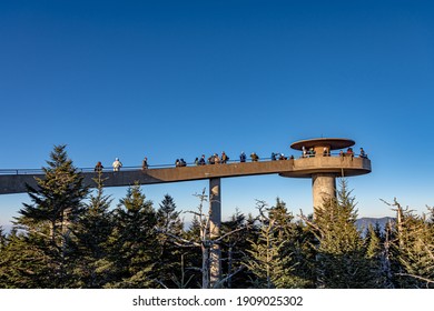 Great Smoky Mountain , TN, USA-November 28 2020 : People Walk On Clingman's Dome In The Great Smoky Mountains National Park,Tennessee.