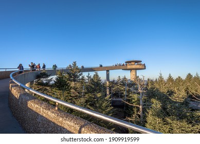 Great Smoky Mountain , TN, USA-November 28 2020 : People Walk On Clingman's Dome In The Great Smoky Mountains National Park,Tennessee.