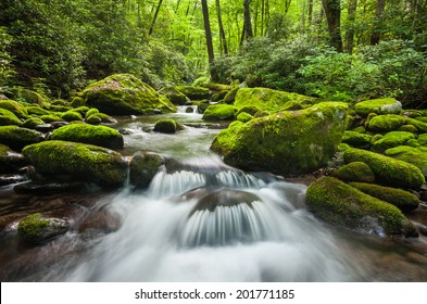Great Smoky Mountains National Park Roaring Fork Green Moss River Cascade just outside of Gatlinburg Tennessee