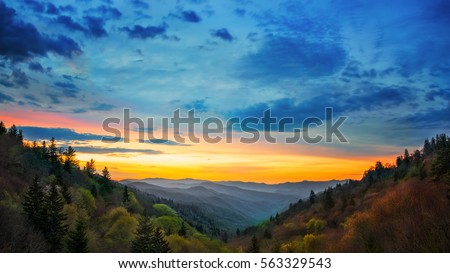 Great Smoky Mountains National Park Sunrise Scene Gatlinburg TN Oconaluftee Valley