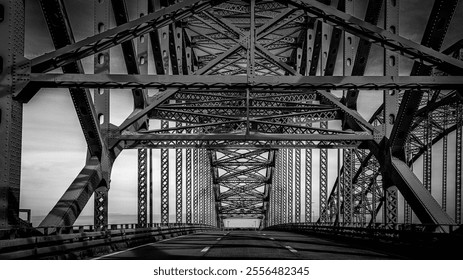 Great South Bay Bridge, aka the Captree Bridge, a twin-span bridge on the southwest side of Suffolk County, New York, on Long Island, a black and white colors - Powered by Shutterstock