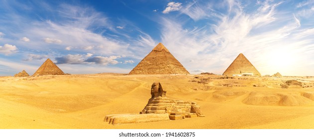 The Great Sphinx By The Egypt Piramid Complex, Famous Wonder Of The World, Giza