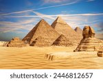 The Great Sphinx bythe Pyramids of Egypt and its companions in the sands of Giza desert, Egypt