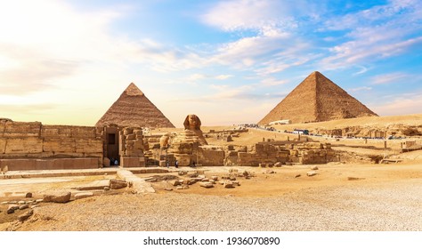 The Great Sphinx and the Egypt Pyramid Complex at sunset, Giza