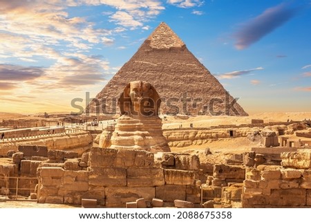 The Great Sphinx famous Wonder of the World, Egypt, Giza Foto d'archivio © 