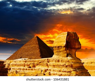 Great Sphinx And The Pyramids At Sunset