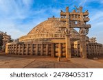 Great Stupa - ancient Buddhist monument. Sanchi, Madhya Pradesh, India