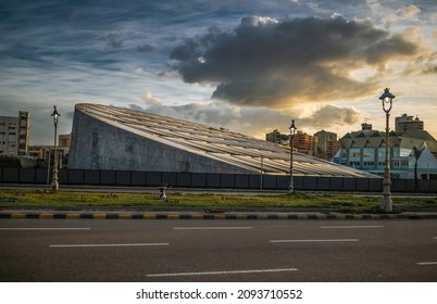 Great sunset at Library of Alexandria street , Egypt