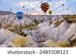 The great tourist attraction of Cappadocia - balloon flight. Cappadocia is known around the world as one of the best places to fly with hot air balloons. Goreme, Cappadocia, Turkey
