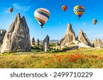 The great tourist attraction of Cappadocia - balloon flight. Cappadocia is known around the world as one of the best places to fly with hot air balloons. Goreme, Cappadocia, Turkey