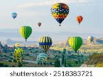 The great tourist attraction of Cappadocia - balloon flight. Cappadocia is known around the world as one of the best places to fly with hot air balloons. Goreme, Cappadocia, Turkey