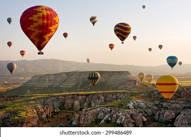 The great tourist attraction of Cappadocia - balloon flight. Cappadocia is known around the world as one of the best places to fly with hot air balloons. Goreme, Cappadocia, Turkey.