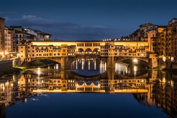 Great View Of Ponte Vecchio At Night. Firenze, Italy.