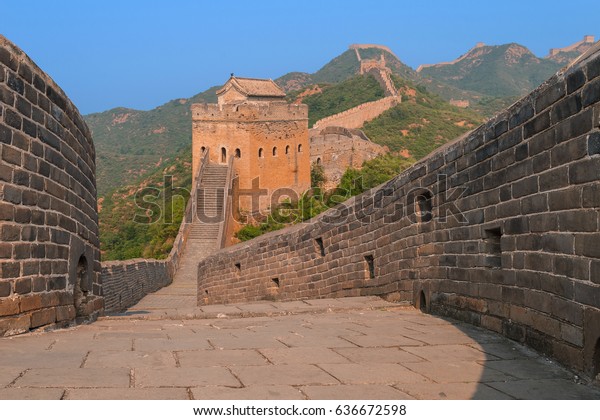 The Great Wall of China with an in\
depth perspective in Jinshangling near Beijing,\
China.