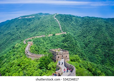 Great Wall of China and the panorama of the mighty mountains.