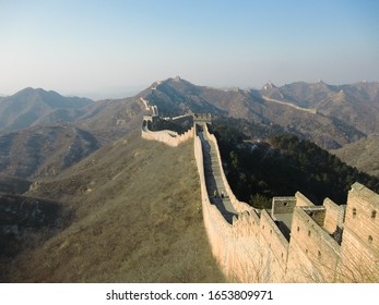 Great Wall Of China - Section Between Simatai And Jinshanling With Clear Sky At A Sunny Day - Unlimited Endless Long Way Forward