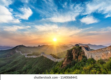 The Great Wall of China at sunrise,panoramic view