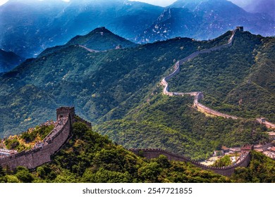 Great Wall Outer Section Summer Badaling Beijing China. Built during Ming Dynasty in 1504 to protect the Juyong Pass South of Badaling and Beijing from the Mongol and tribes north of China.
