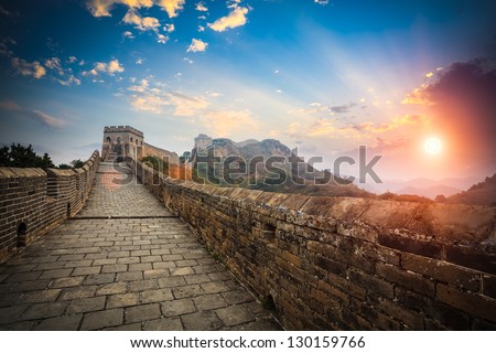 the great wall with sunset glow,jinshanling,China