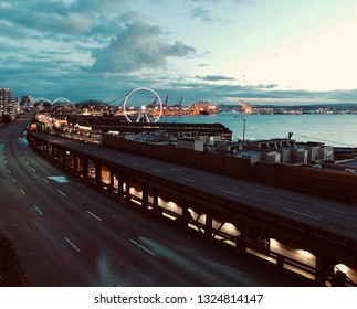 The Great Wheel And The Alaskan Way Viaduct In Seattle 