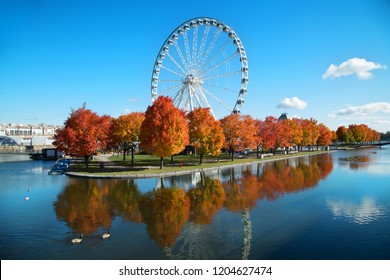 Great wheel of Montreal with his panoramic view 60 of meters high, and a breathtaking view of the river, Old Montreal and downtown city during fall season 