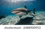 a great white shark. Great white sharks are one of the largest predatory fish in the world.