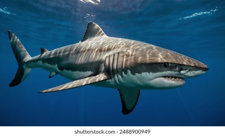 a great white shark. Great white sharks are one of the largest predatory fish in the world.