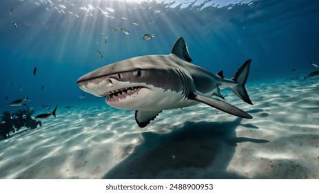 a great white shark. Great white sharks are one of the largest predatory fish in the world.