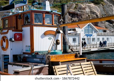 Grebbestad, Sweden - August 9 2016: Fishing boats in the small port in Grebbestad, on the Swedish west coast.