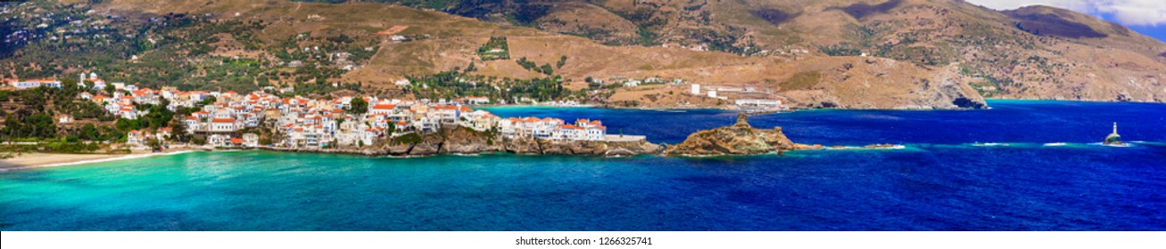 Greece - Andros island, Cyclades, panoramic view of Chora village - Shutterstock ID 1266325741