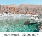 Greece beach sea loutro crete boat