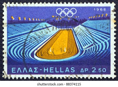 GREECE - CIRCA 1968: A stamp printed in Greece, from the "Olympic Games, Mexico" issue, shows Panathinaikon stadium which hosted the 1st modern Olympic games, circa 1968.
