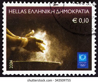 GREECE - CIRCA 2004: A stamp printed in Greece from the "Olympic Games, Athens" issue shows weightlifting, circa 2004.