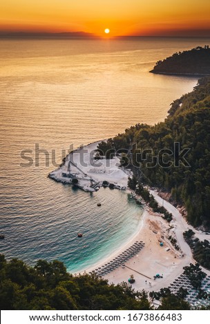 Greece paradise island Thassos at sunrise near Marble Beach